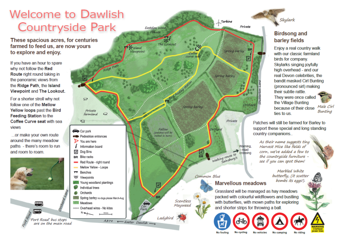 An illustrated map of Dawlish Countryside Park