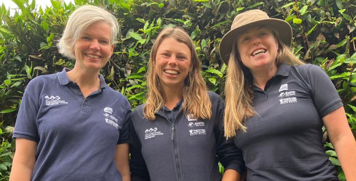 A photo of Wildlife Wardens (left to right) Katie, Imo and Sama 