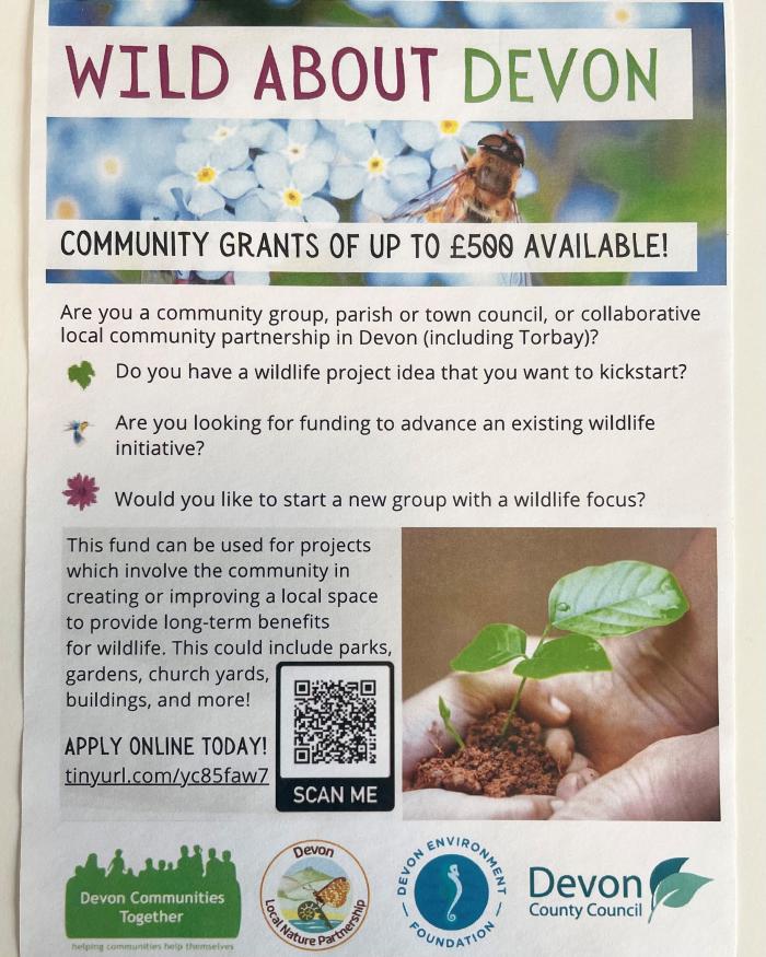 A photo of the Community Wildlife Grant poster by Wild About Devon