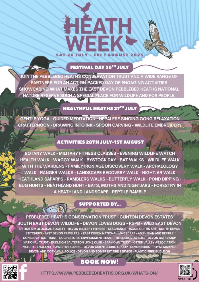 A poster showcasing the type of events at Heathweek 2025