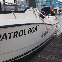 A side view of the Patrol Boat at Exmouth Marina